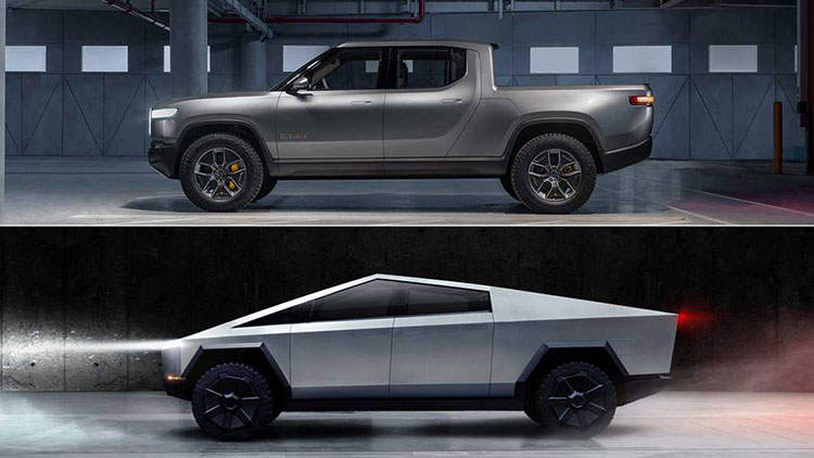 rivian-r1t-tesla-cybertruck-side-view-scaled